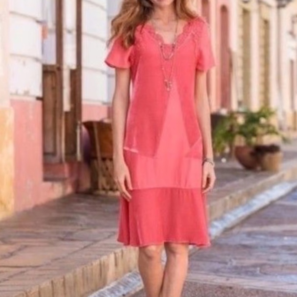 Sundance Coral Orange Lace Velvet Rosalind Silk Midi Dress Cottagecore Size 8 M